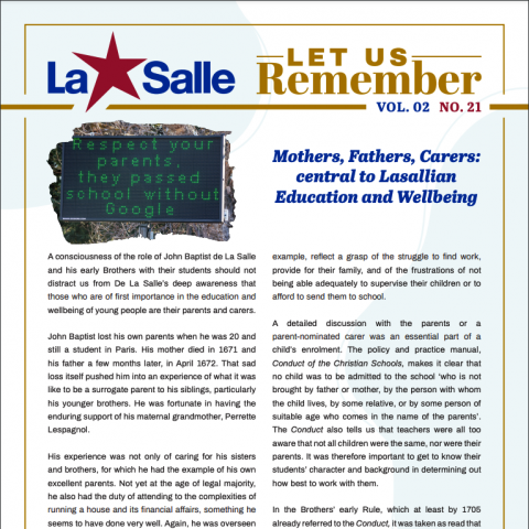 Resource: Let Us Remember - Mothers, Fathers, Carers: central to Lasallian Education and Wellbeing